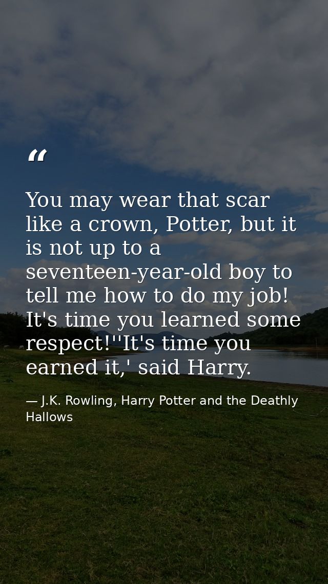 You may wear that scar like a crown, Potter, but it is not up to a seventeen-year-old boy to tell me how to do my job! I — J.K. Rowling, Harry Potter and the Deathly Hallows