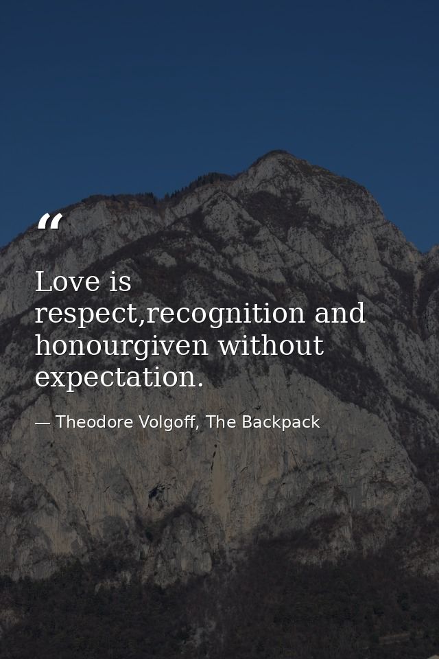 Love is respect,recognition and honourgiven without expectation. — Theodore Volgoff, The Backpack