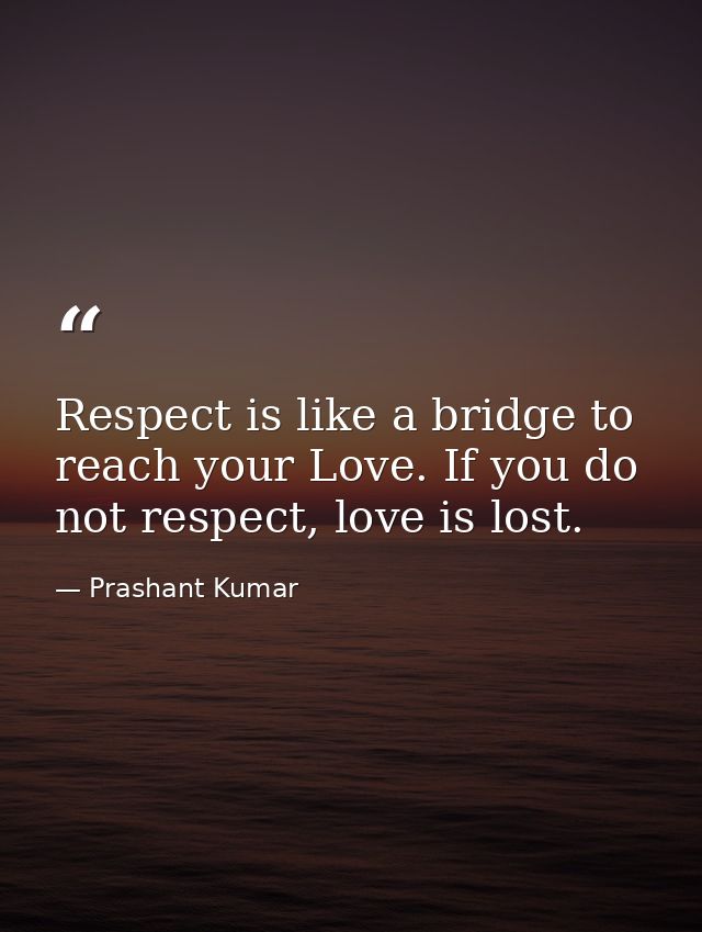 Respect is like a bridge to reach your Love. If you do not respect, love is lost. — Prashant Kumar