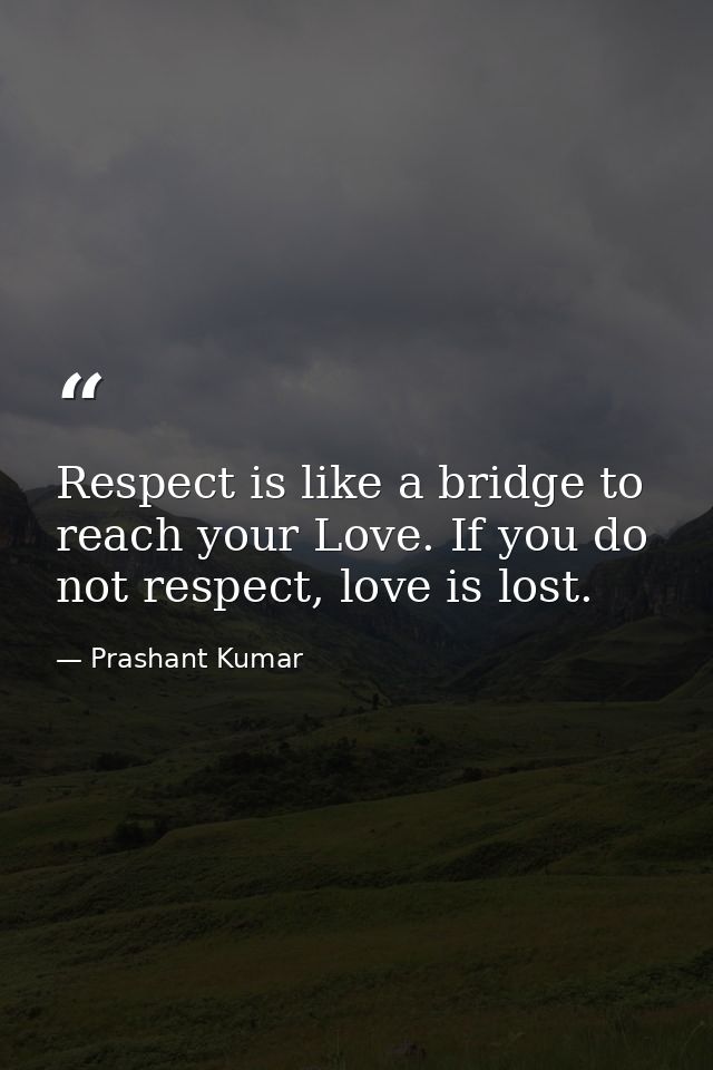 Respect is like a bridge to reach your Love. If you do not respect, love is lost. — Prashant Kumar