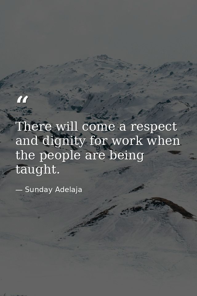 There will come a respect and dignity for work when the people are being taught. — Sunday Adelaja
