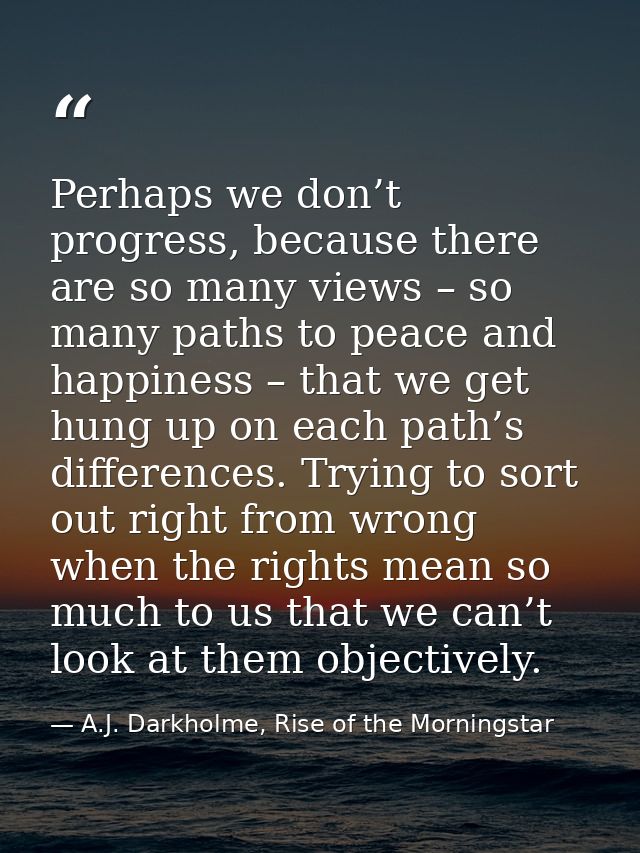 Perhaps we don’t progress, because there are so many views – so many paths to peace and happiness – that we get hung up  — A.J. Darkholme, Rise of the Morningstar