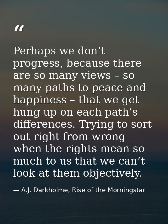 Perhaps we don’t progress, because there are so many views – so many paths to peace and happiness – that we get hung up  — A.J. Darkholme, Rise of the Morningstar