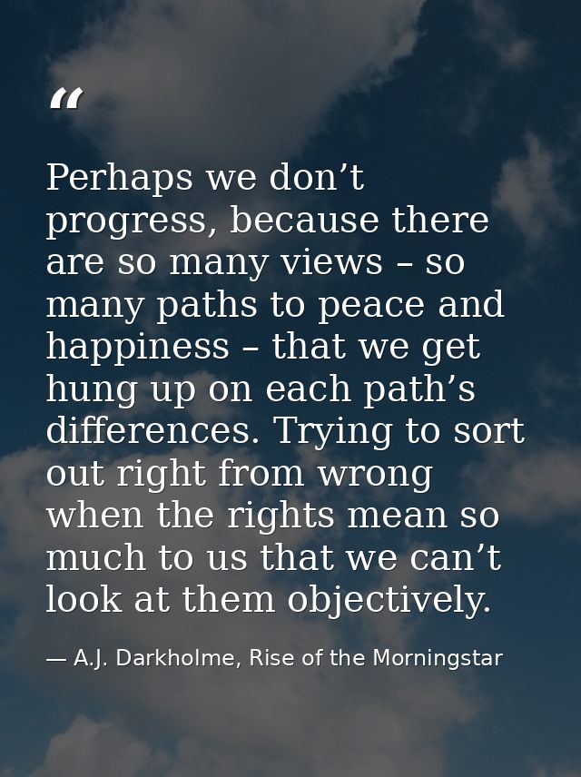 Perhaps we don’t progress, because there are so many views – so many paths to peace and happiness – that we get hung up  — A.J. Darkholme, Rise of the Morningstar