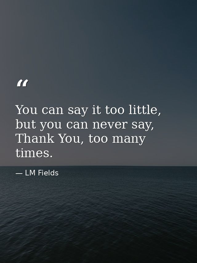 You can say it too little, but you can never say, Thank You, too many times. — LM Fields