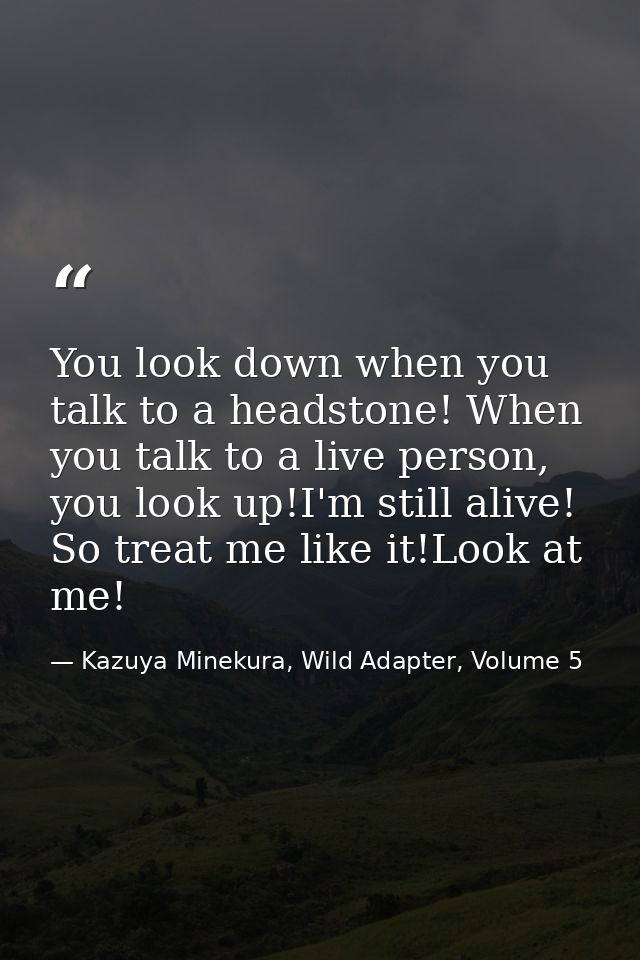 You look down when you talk to a headstone! When you talk to a live person, you look up!I'm still alive! So treat me lik — Kazuya Minekura, Wild Adapter, Volume 5