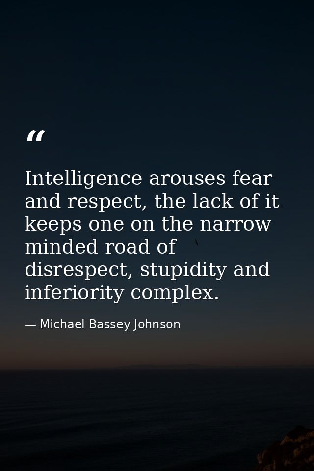 Intelligence arouses fear and respect, the lack of it keeps one on the narrow minded road of disrespect, stupidity and i — Michael Bassey Johnson
