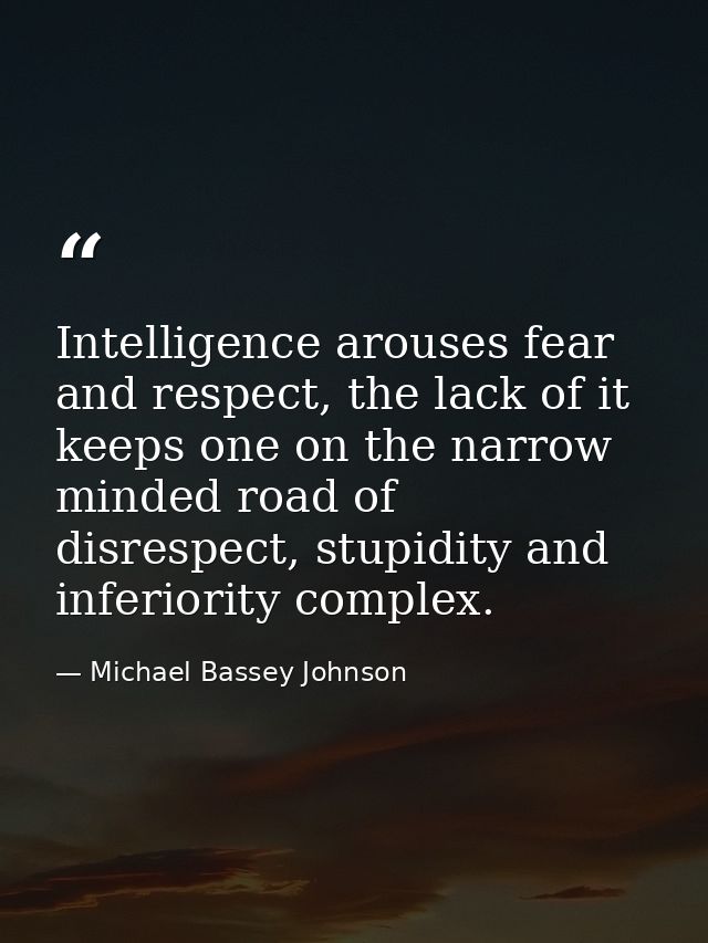 Intelligence arouses fear and respect, the lack of it keeps one on the narrow minded road of disrespect, stupidity and i — Michael Bassey Johnson