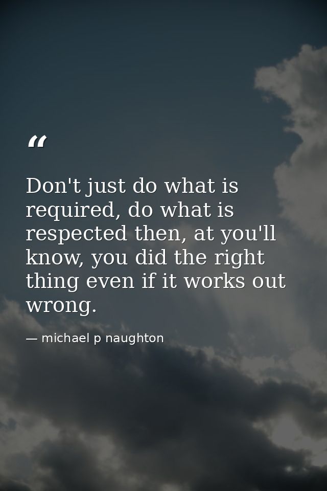 Don't just do what is required, do what is respected then, at you'll know, you did the right thing even if it works out  — michael p naughton