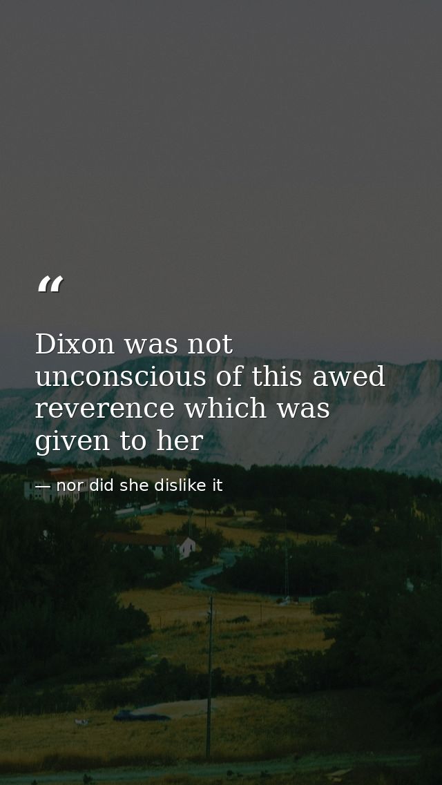 Dixon was not unconscious of this awed reverence which was given to her — nor did she dislike it