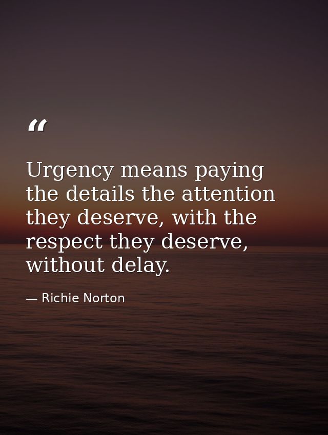 Urgency means paying the details the attention they deserve, with the respect they deserve, without delay. — Richie Norton
