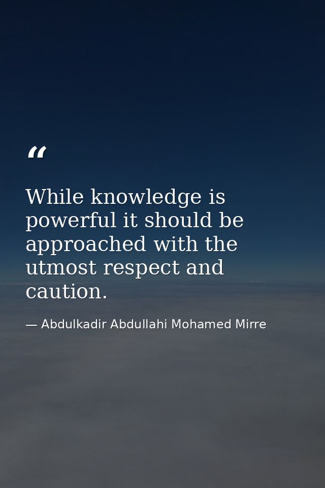While knowledge is powerful it should be approached with the utmost respect and caution. — Abdulkadir Abdullahi Mohamed Mirre