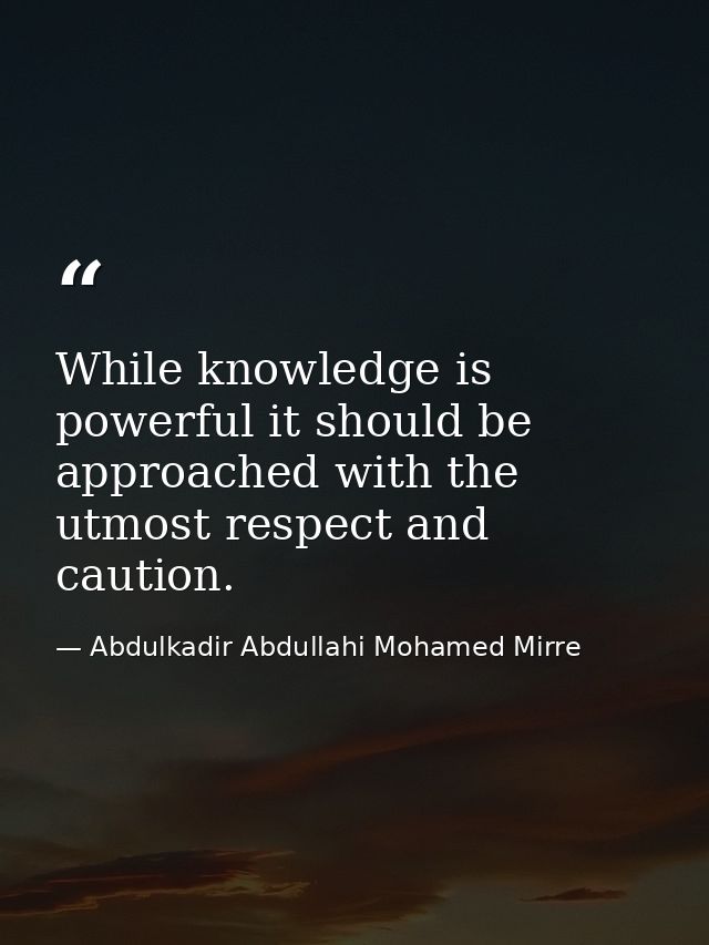 While knowledge is powerful it should be approached with the utmost respect and caution. — Abdulkadir Abdullahi Mohamed Mirre