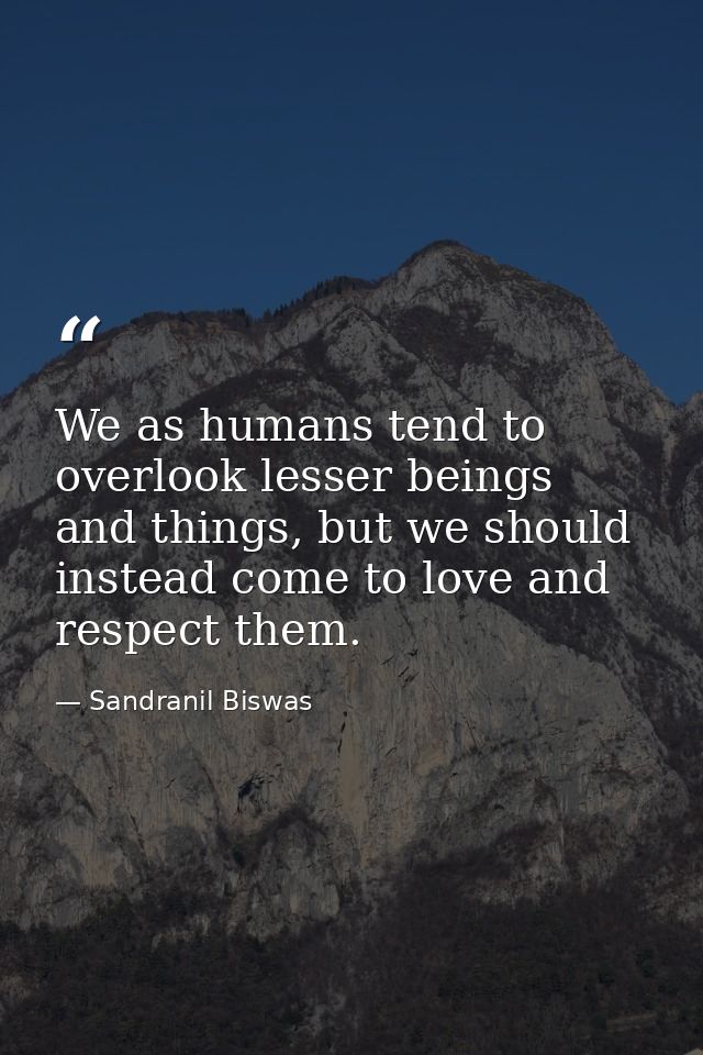We as humans tend to overlook lesser beings and things, but we should instead come to love and respect them. — Sandranil Biswas
