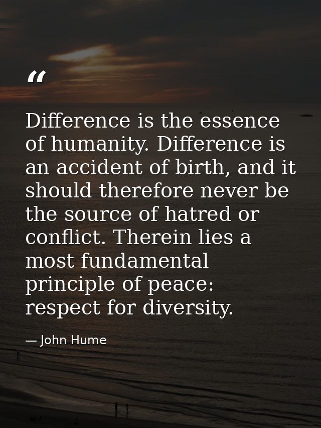 Difference is the essence of humanity. Difference is an accident of birth, and it should therefore never be the source o — John Hume