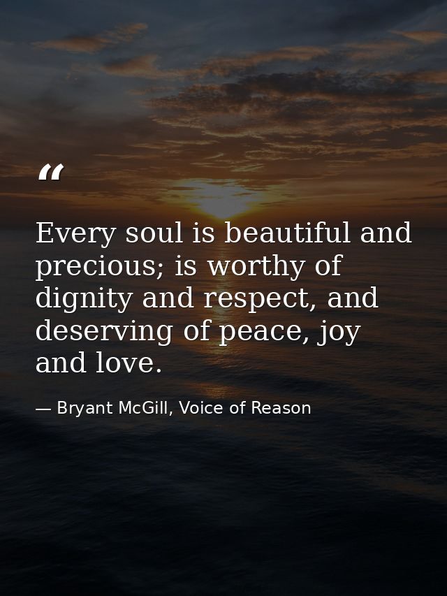 Every soul is beautiful and precious; is worthy of dignity and respect, and deserving of peace, joy and love. — Bryant McGill, Voice of Reason