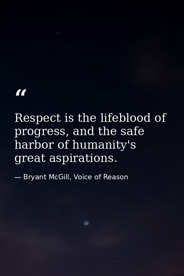 Respect is the lifeblood of progress, and the safe harbor of humanity's great aspirations. — Bryant McGill, Voice of Reason