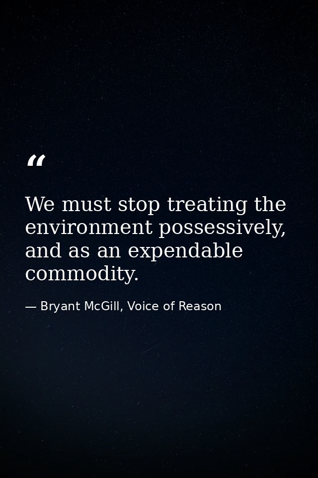 We must stop treating the environment possessively, and as an expendable commodity. — Bryant McGill, Voice of Reason