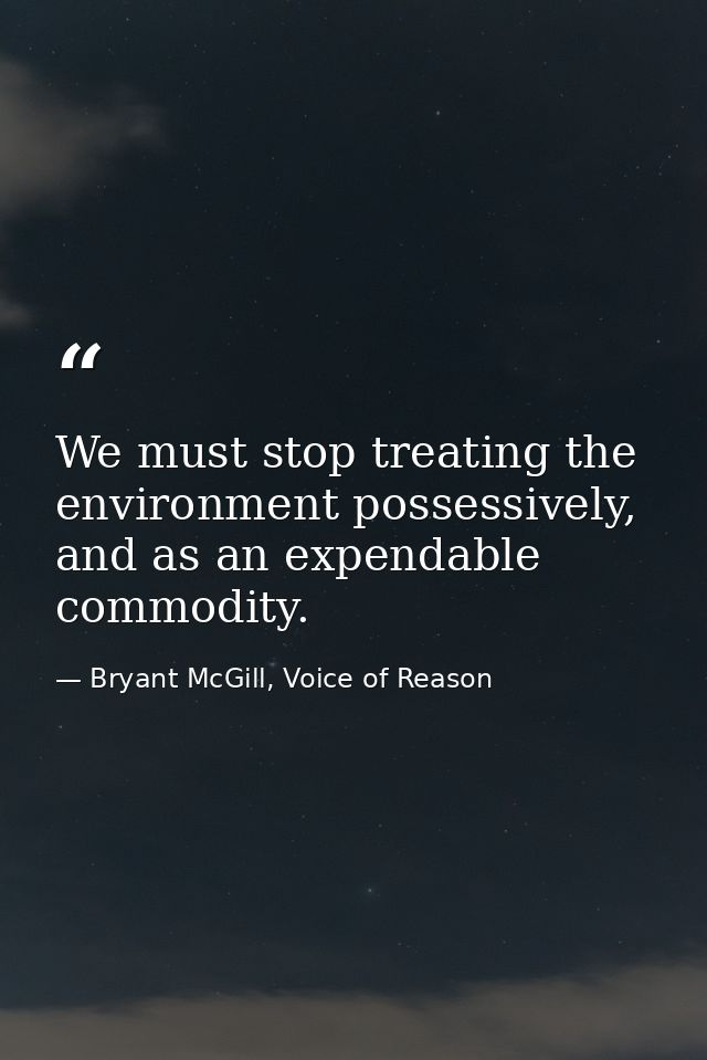 We must stop treating the environment possessively, and as an expendable commodity. — Bryant McGill, Voice of Reason