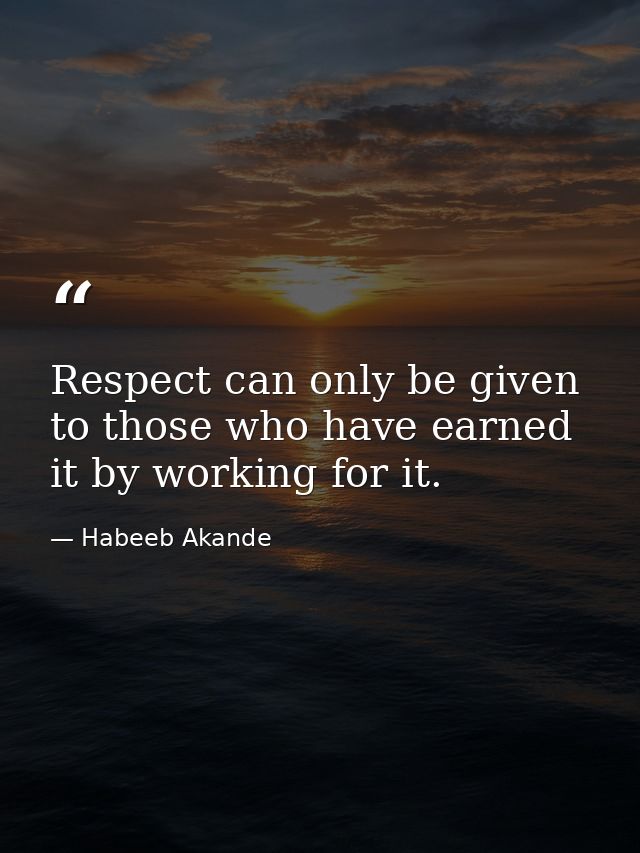 Respect can only be given to those who have earned it by working for it. — Habeeb Akande
