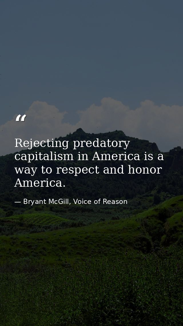 Rejecting predatory capitalism in America is a way to respect and honor America. — Bryant McGill, Voice of Reason