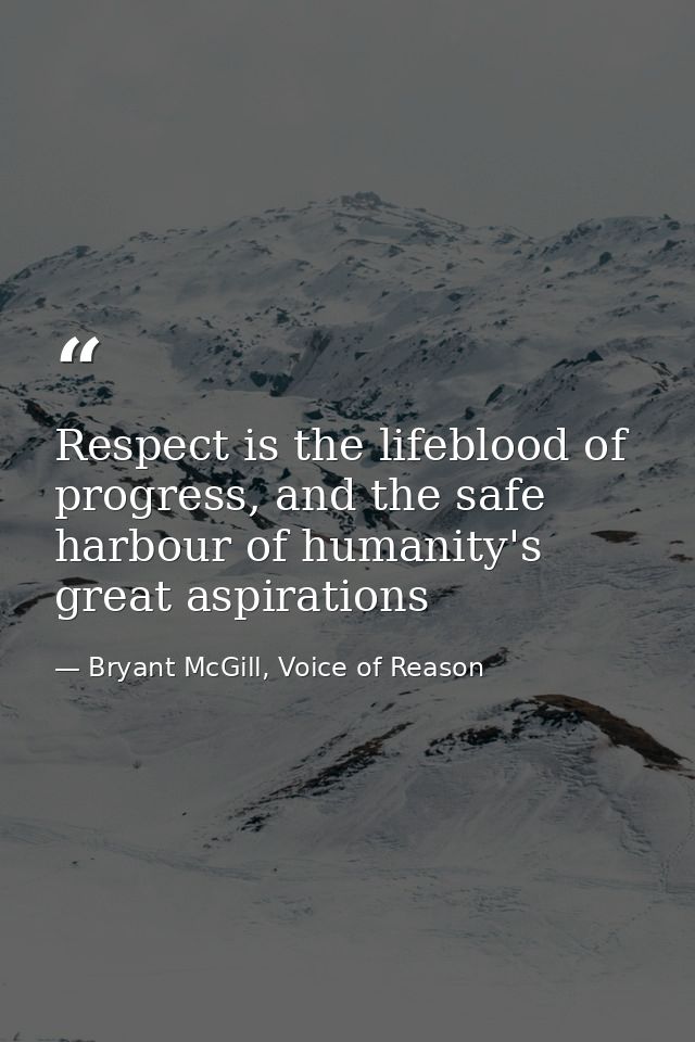 Respect is the lifeblood of progress, and the safe harbour of humanity's great aspirations — Bryant McGill, Voice of Reason