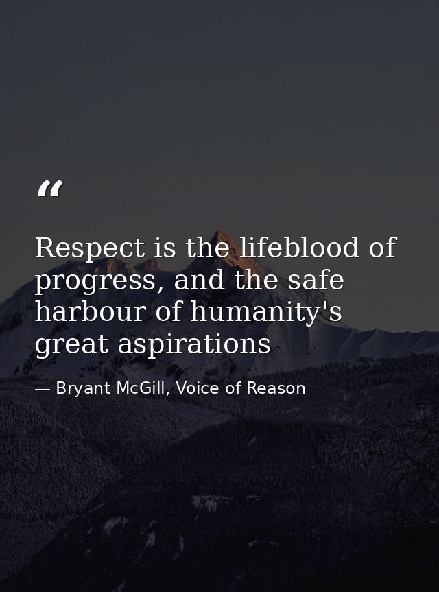 Respect is the lifeblood of progress, and the safe harbour of humanity's great aspirations — Bryant McGill, Voice of Reason