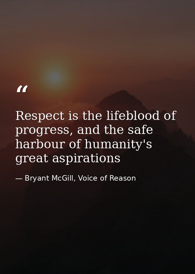 Respect is the lifeblood of progress, and the safe harbour of humanity's great aspirations — Bryant McGill, Voice of Reason