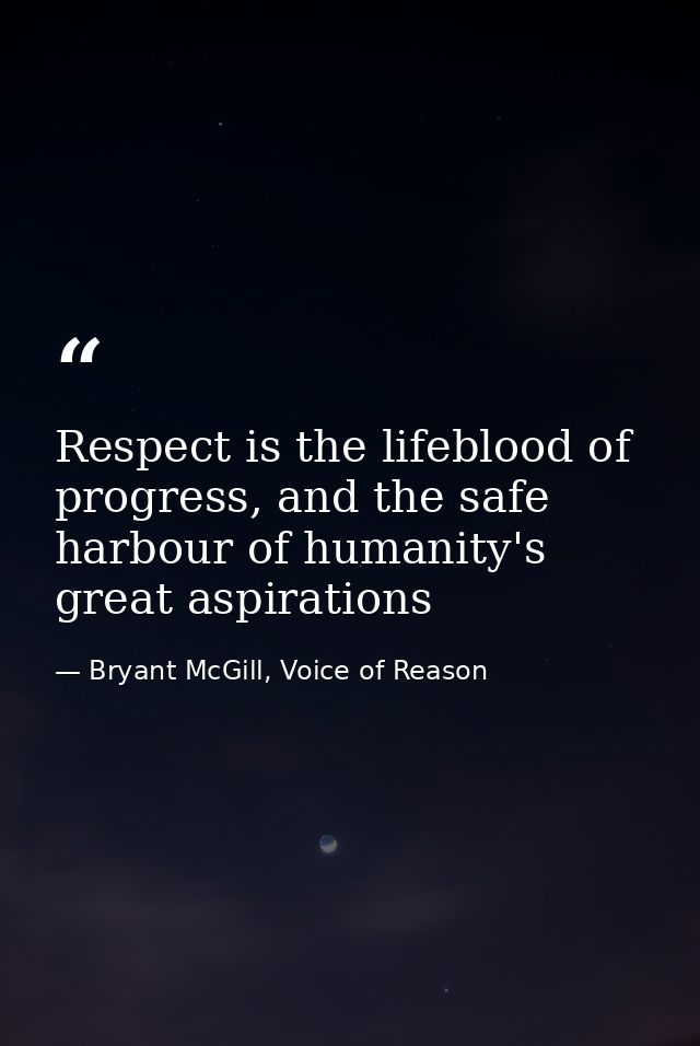 Respect is the lifeblood of progress, and the safe harbour of humanity's great aspirations — Bryant McGill, Voice of Reason