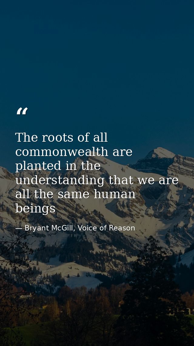 The roots of all commonwealth are planted in the understanding that we are all the same human beings — Bryant McGill, Voice of Reason