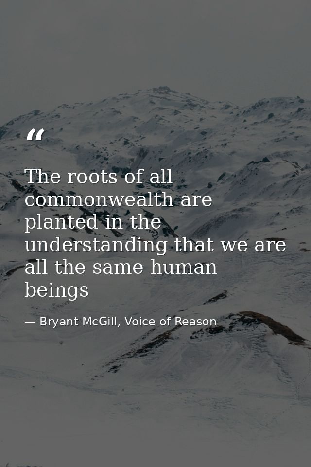 The roots of all commonwealth are planted in the understanding that we are all the same human beings — Bryant McGill, Voice of Reason