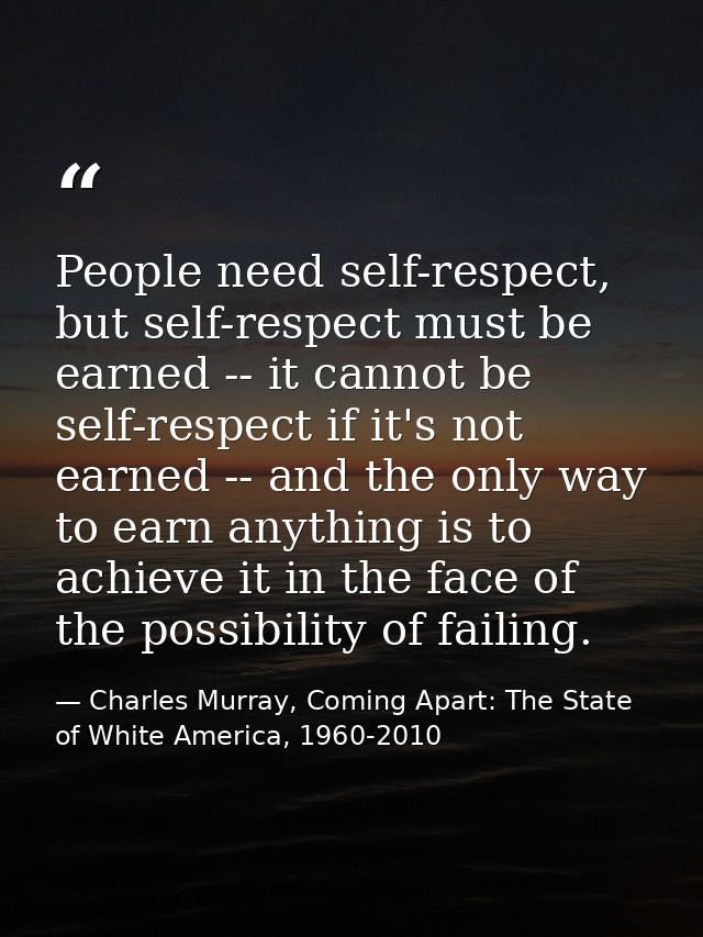 People need self-respect, but self-respect must be earned -- it cannot be self-respect if it's not earned -- and the onl — Charles Murray, Coming Apart: The State of White America, 1960-2010