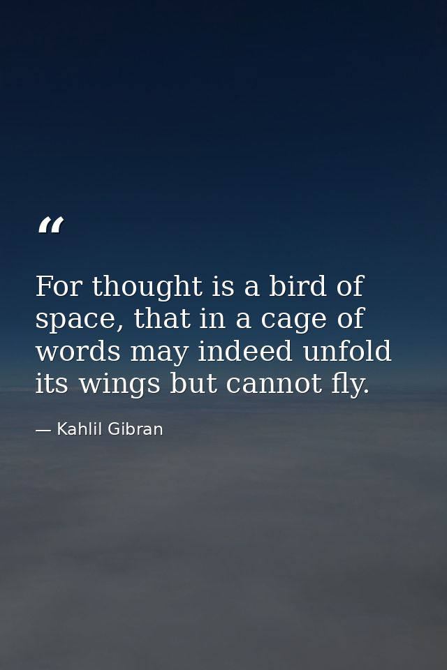 For thought is a bird of space, that in a cage of words may indeed unfold its wings but cannot fly. — Kahlil Gibran