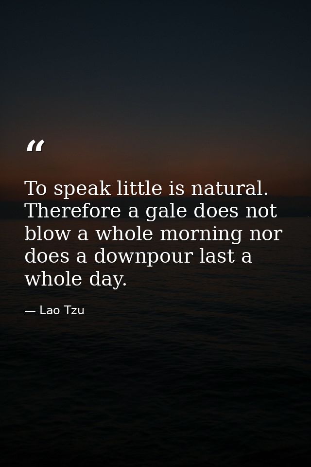 To speak little is natural. Therefore a gale does not blow a whole morning nor does a downpour last a whole day. — Lao Tzu