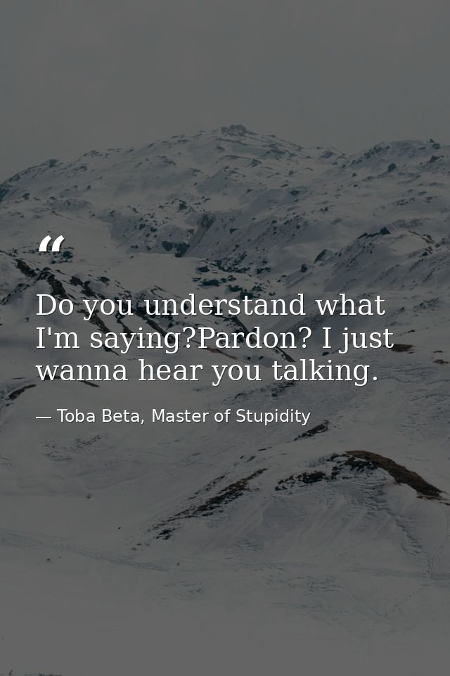 Do you understand what I'm saying?Pardon? I just wanna hear you talking. — Toba Beta, Master of Stupidity
