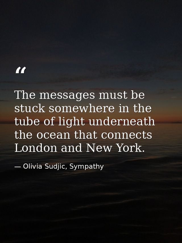 The messages must be stuck somewhere in the tube of light underneath the ocean that connects London and New York. — Olivia Sudjic, Sympathy