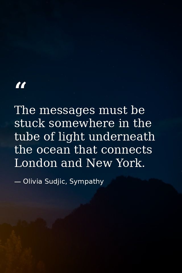 The messages must be stuck somewhere in the tube of light underneath the ocean that connects London and New York. — Olivia Sudjic, Sympathy