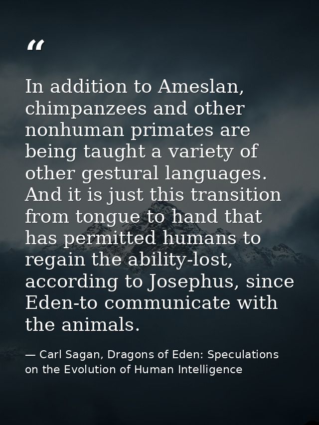 In addition to Ameslan, chimpanzees and other nonhuman primates are being taught a variety of other gestural languages.  — Carl Sagan, Dragons of Eden: Speculations on the Evolution of Human Intelligence