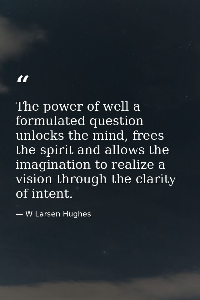 The power of well a formulated question unlocks the mind, frees the spirit and allows the imagination to realize a visio — W Larsen Hughes