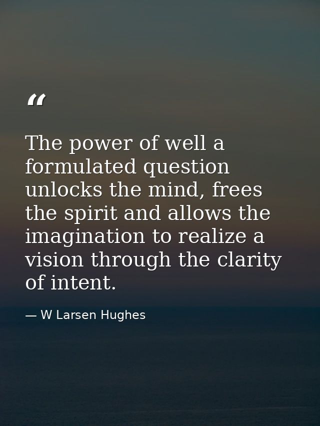 The power of well a formulated question unlocks the mind, frees the spirit and allows the imagination to realize a visio — W Larsen Hughes