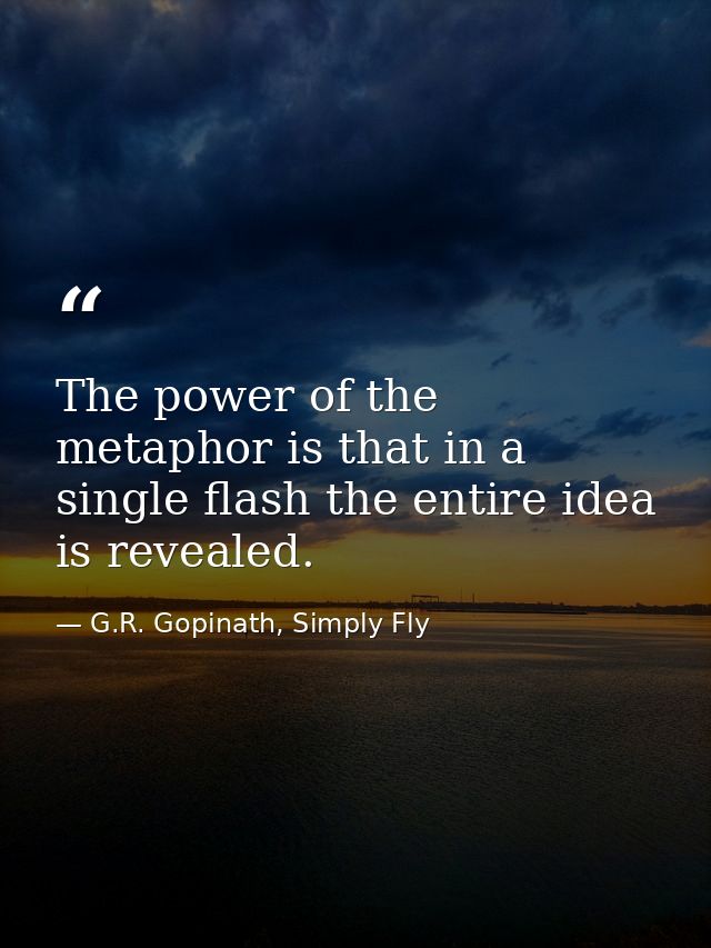 The power of the metaphor is that in a single flash the entire idea is revealed. — G.R. Gopinath, Simply Fly