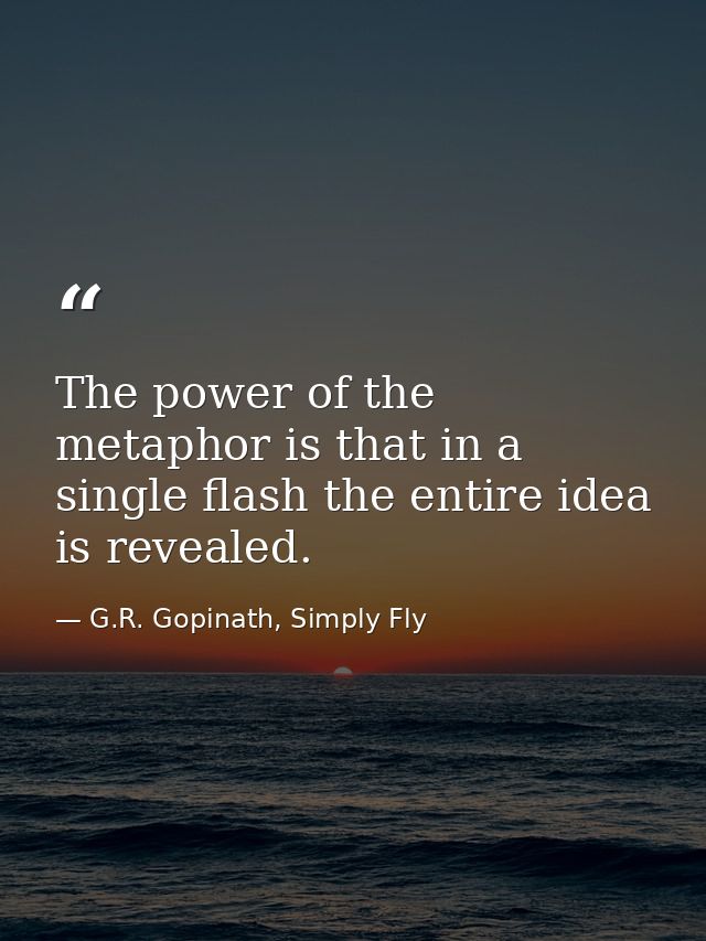 The power of the metaphor is that in a single flash the entire idea is revealed. — G.R. Gopinath, Simply Fly