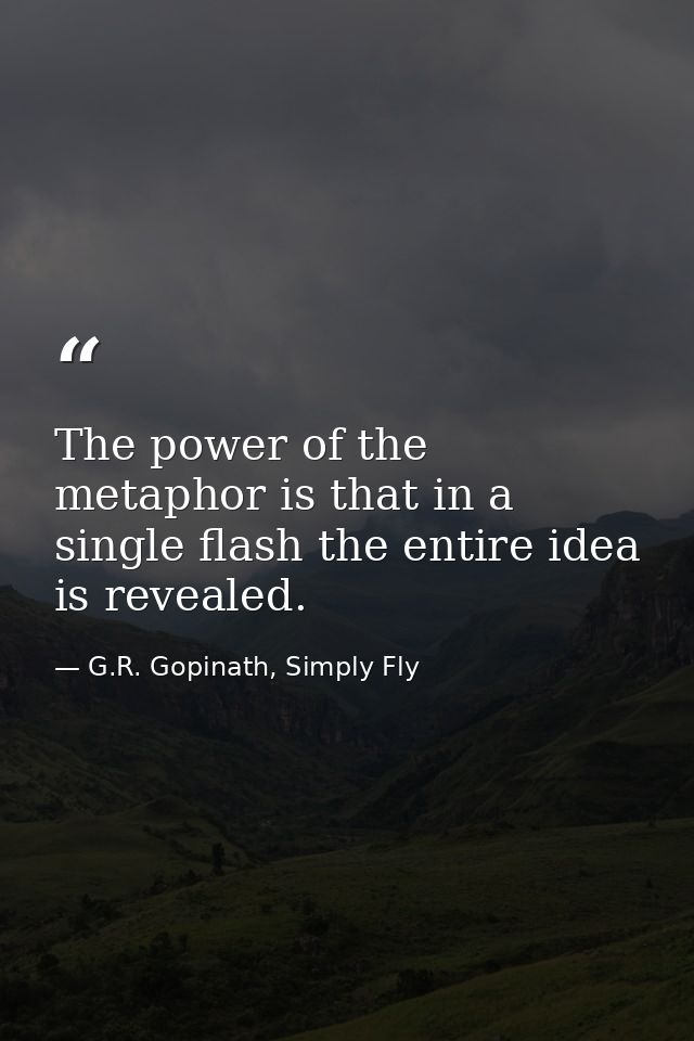The power of the metaphor is that in a single flash the entire idea is revealed. — G.R. Gopinath, Simply Fly