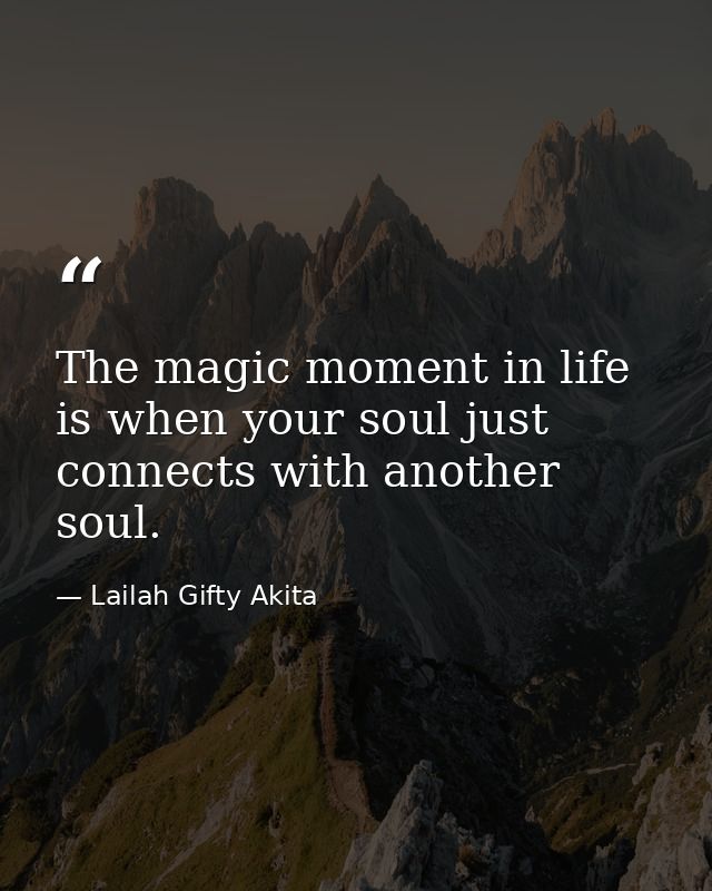 The magic moment in life is when your soul just connects with another soul. — Lailah Gifty Akita
