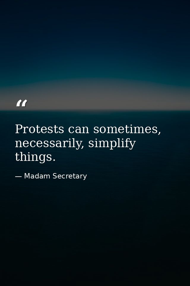 Protests can sometimes, necessarily, simplify things. — Madam Secretary