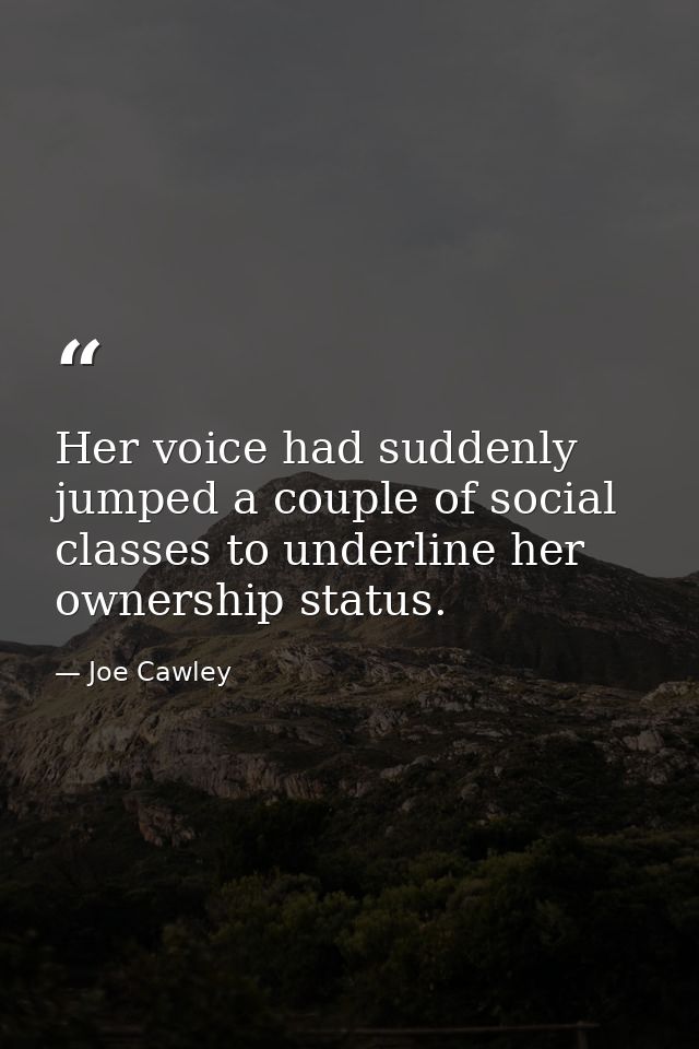 Her voice had suddenly jumped a couple of social classes to underline her ownership status. — Joe Cawley