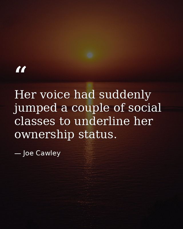 Her voice had suddenly jumped a couple of social classes to underline her ownership status. — Joe Cawley