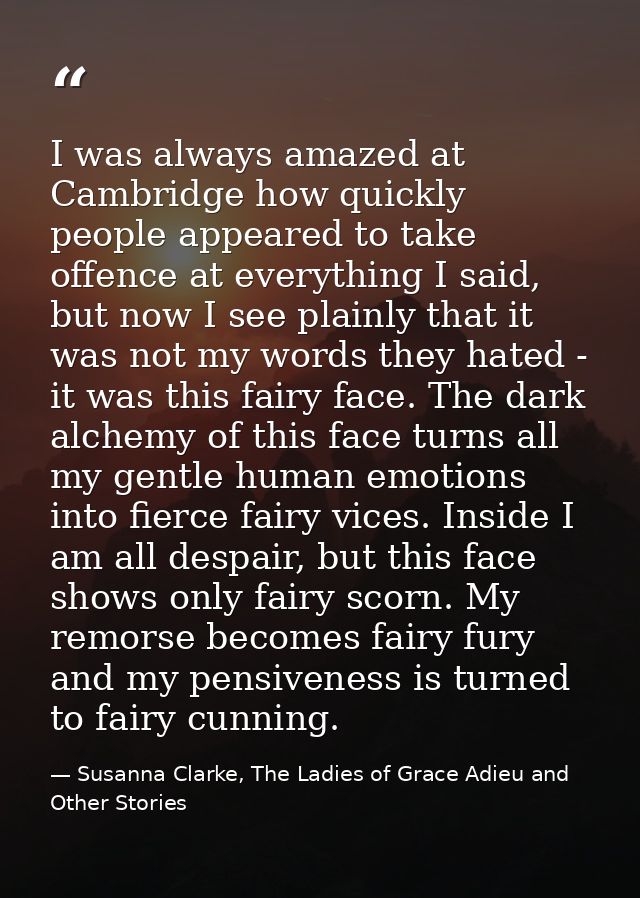 I was always amazed at Cambridge how quickly people appeared to take offence at everything I said, but now I see plainly — Susanna Clarke, The Ladies of Grace Adieu and Other Stories