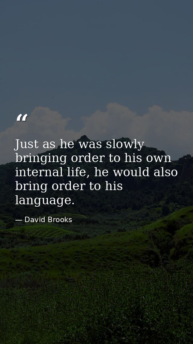 Just as he was slowly bringing order to his own internal life, he would also bring order to his language. — David Brooks
