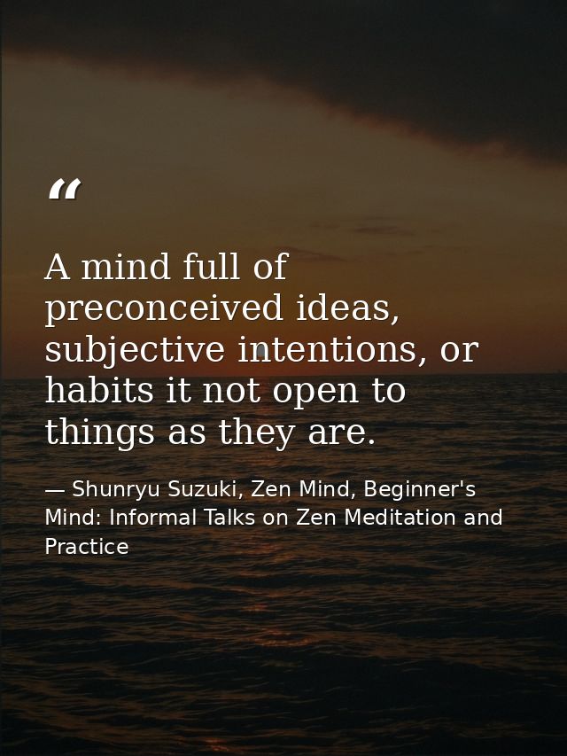 A mind full of preconceived ideas, subjective intentions, or habits it not open to things as they are. — Shunryu Suzuki, Zen Mind, Beginner's Mind: Informal Talks on Zen Meditation and Practice